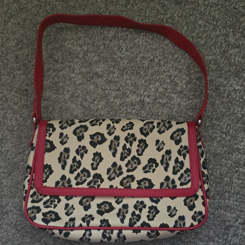 Leopard Print Shoulder Bag with Red Accents